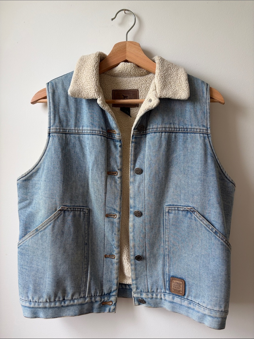 Ralph Lauren Light Blue Denim Sherpa-Lined Vest